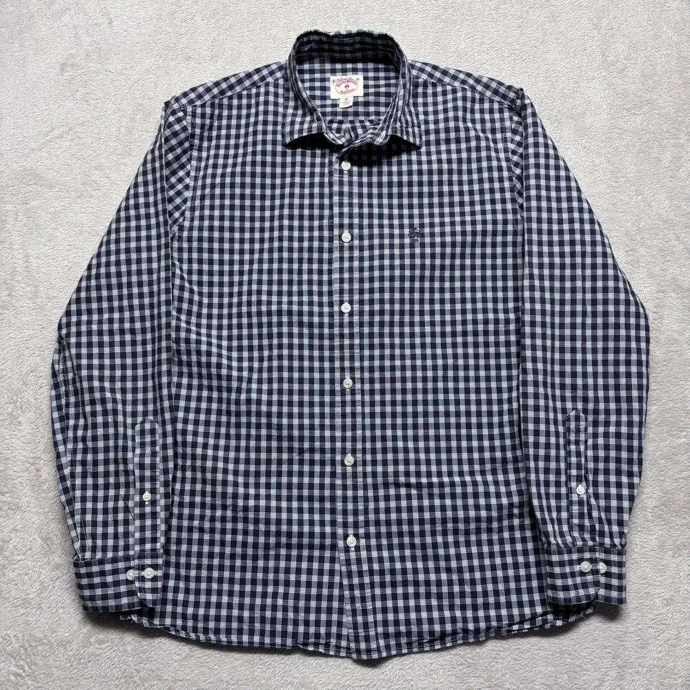 Brooks Brothers Red Fleece Mens Medium Blue Check Button Down Shirt